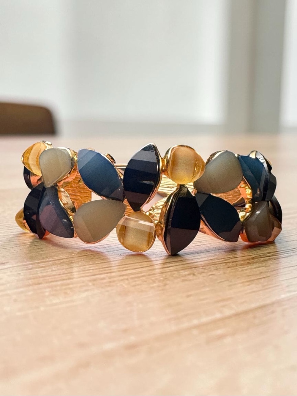 Gold Tone Bracelet with Black and Green Accent Stones - Women Jewelry
